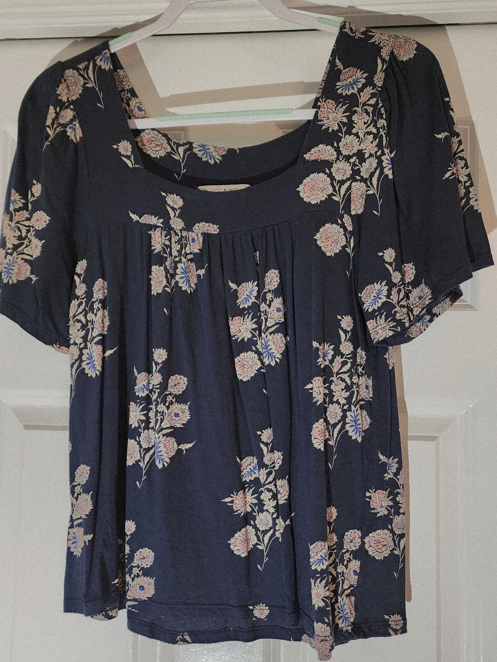 Lucky Brand Navy Floral Short-Sleeve Scoop Neck Blouse